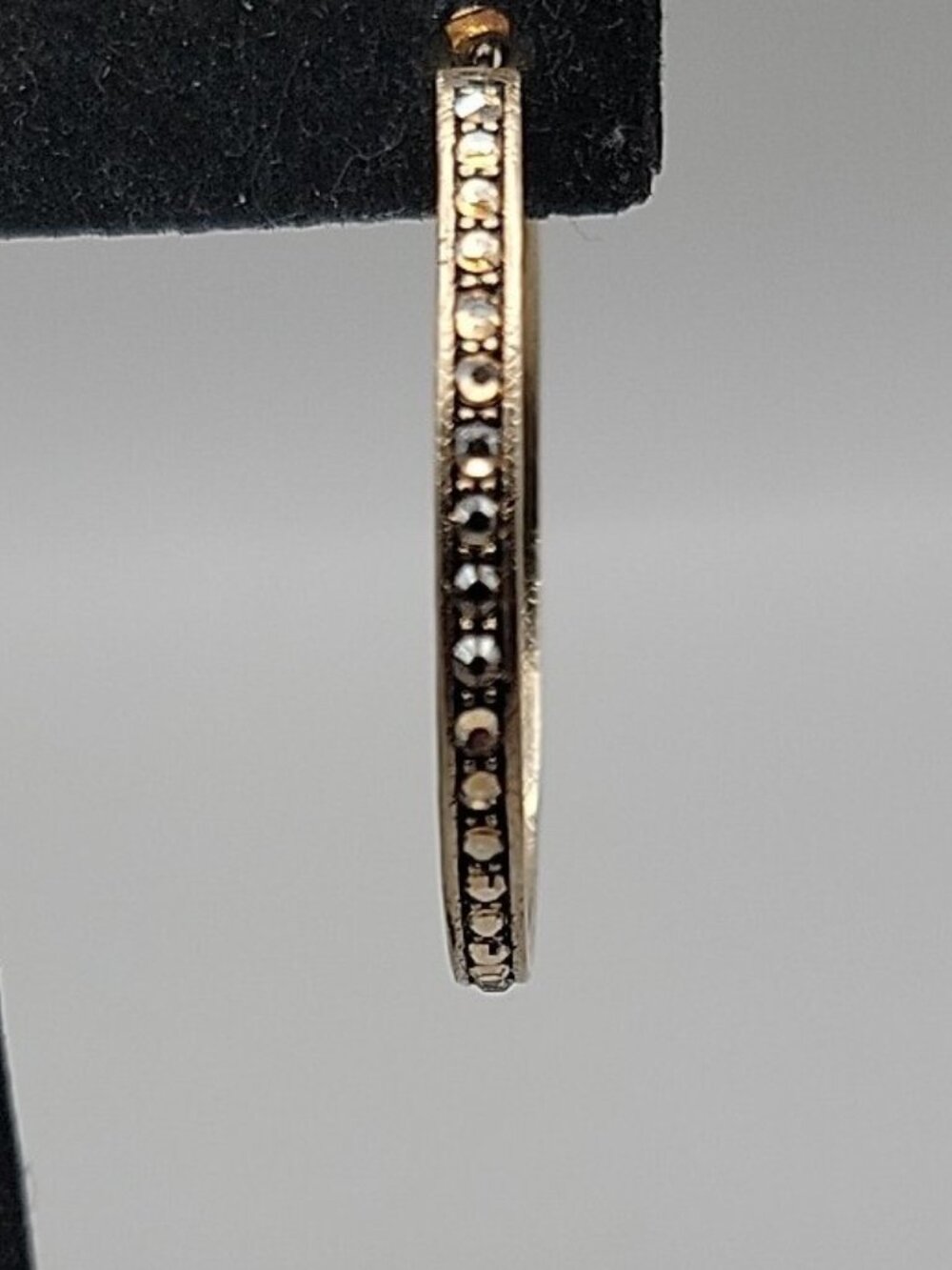 Vintage Givenchy AB Swarovski Crystal Pave Hoop Earrings Gold Plated 1990s 1.5" - Picture 7 of 15